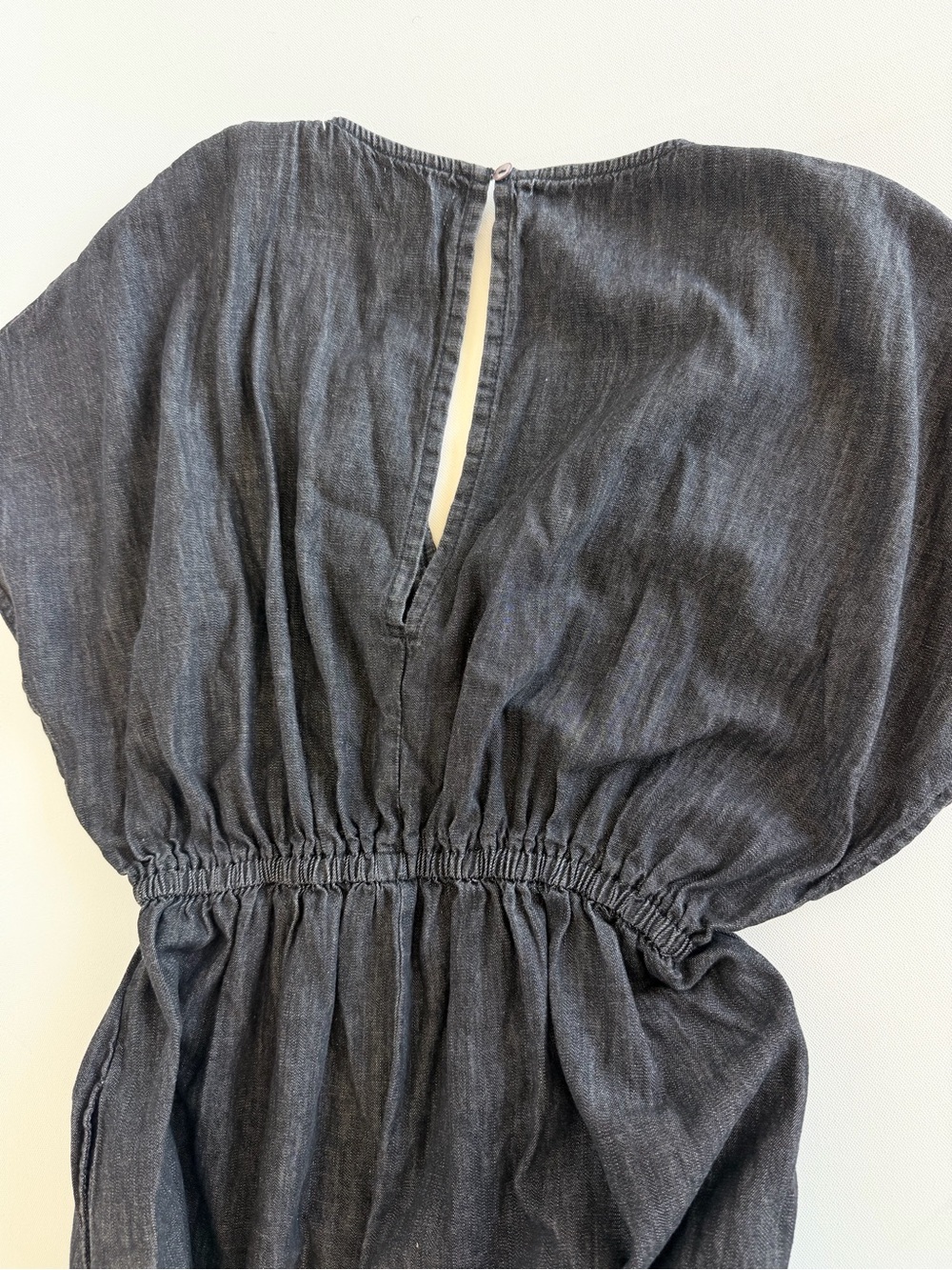 World Market Charcoal Chambray Wide Leg Jumpsuit S/M Deep V Boho Cotton - Picture 12 of 12